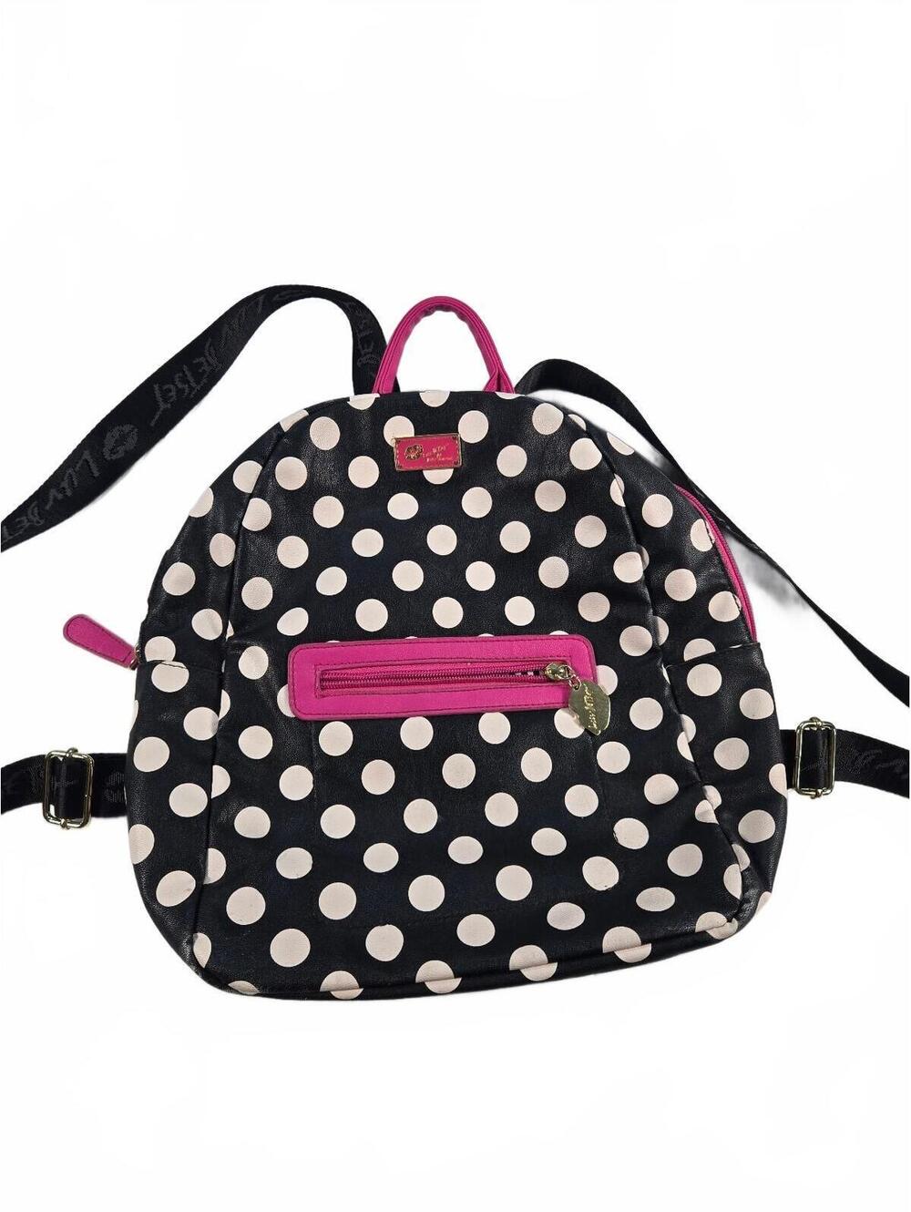 Betsey Johnson Polka Dot Mini Backpack Pink Trim Goth Retro